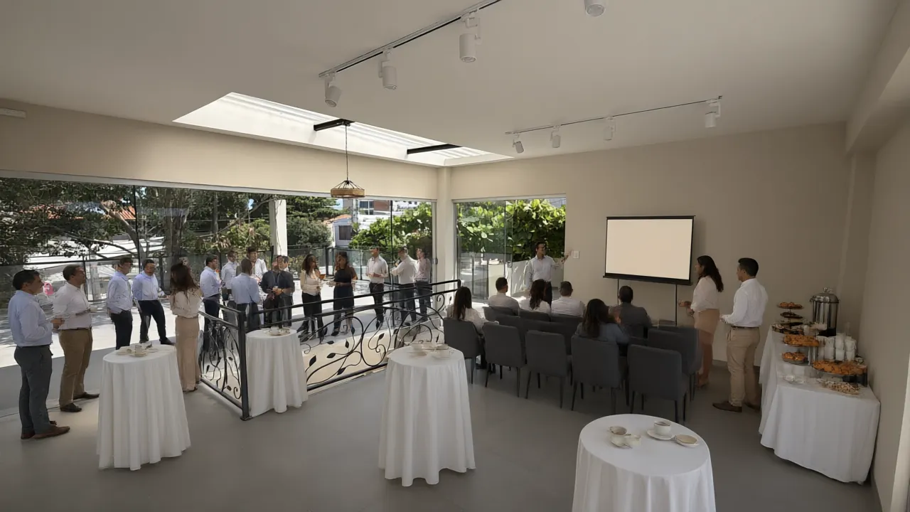 Ambientación ilustrativa de un evento corporativo en la planta alta