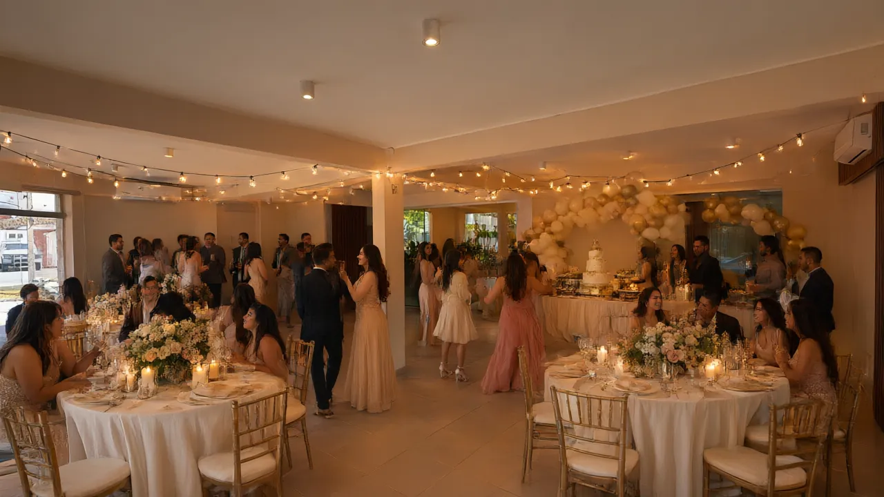 Ambientación ilustrativa de un cumpleaños en el salón principal
