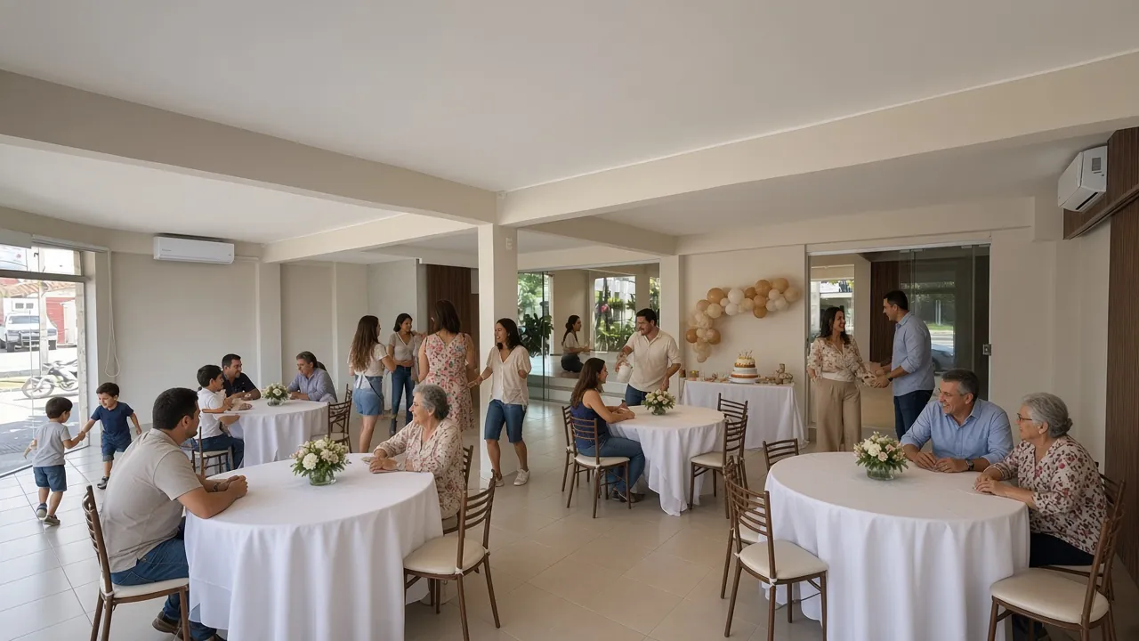 Ambientación ilustrativa de un cumpleaños en el salón principal